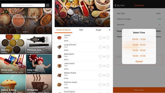 Screenshoots of GrocerApp online shopping